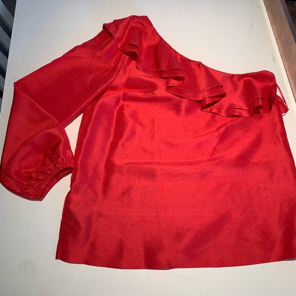 J. Crew 00 Red Silk One-shoulder top - Picture 1 of 5